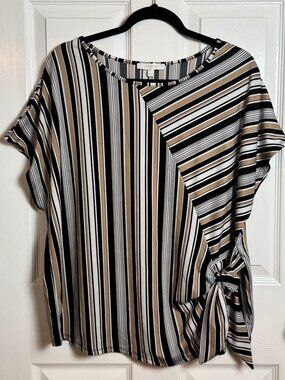 Ivy Ridge Women’s XL Striped Tie Front Blouse Short Sleeve Stretch
